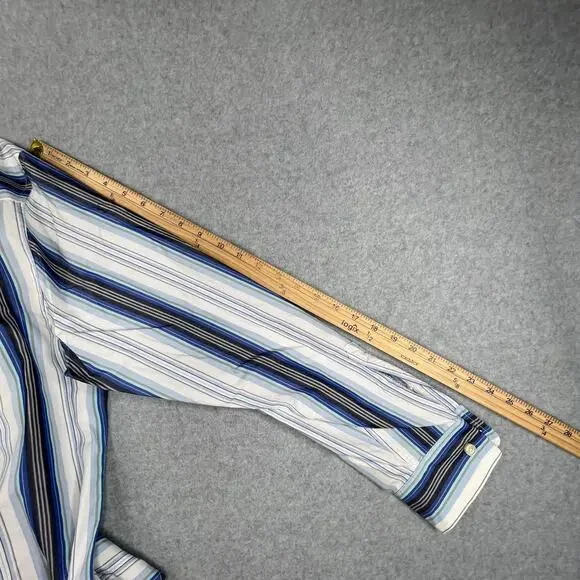 Tommy Bahama Shirt XL Blue Striped Silk Blend Casual Button Up Long Sleeve Men - Picture 9 of 11